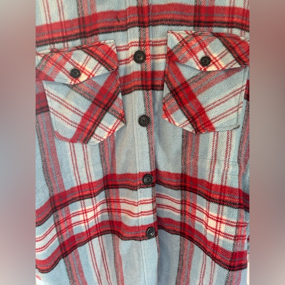 We The Free Blue Red Black Plaid Check Shirt Shacket - Picture 2 of 12